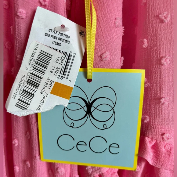 NWT Cece Clip Dot Ruffle Long Sleeve Shift Dress in Pink Begonia - Picture 9 of 12